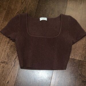 Brown Babaton Cropped Ribbed Top